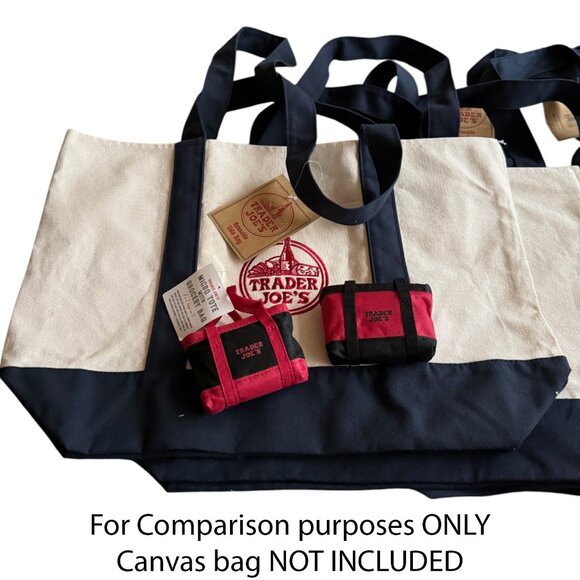 2X TRADER JOE'S MICRO TOTE (RED/BLK, BLACK/RED) with GROCERY BAG FOLDABLE NWT - Picture 1 of 8